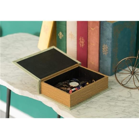 Decorative Vintage Book Shaped Trinket Storage Box - Antique Green - Picture 4 of 7